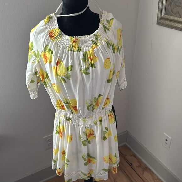 Saks Fifth Avenue Off the shoulder bell short sleeves dress romper Sz M - Picture 3 of 8